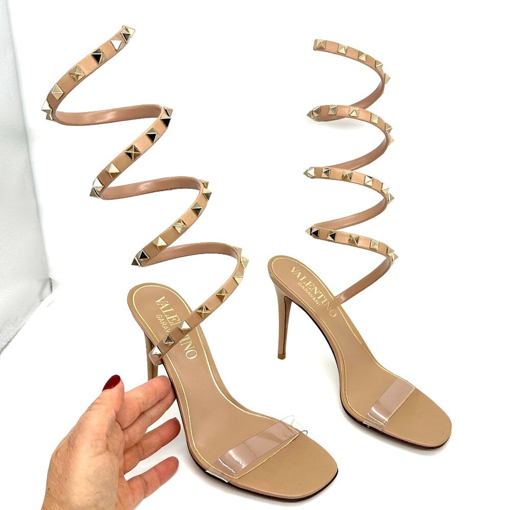 Valentino Rockstud Studded PVC Leather Wrap Strap Heels Sandals Shoes - Picture 10 of 16